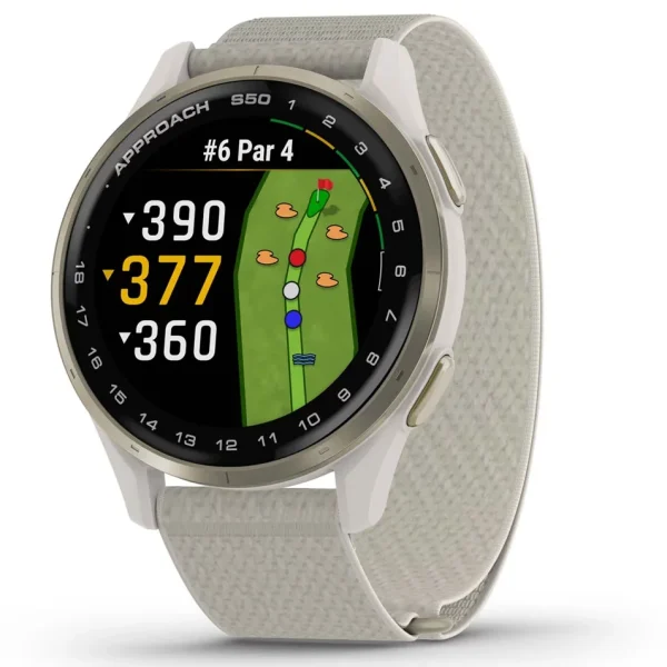 Garmin Approach S50 Cream Gold Aluminum Bezel with Ivory ComfortFit Nylon Band - NoBox Solutions